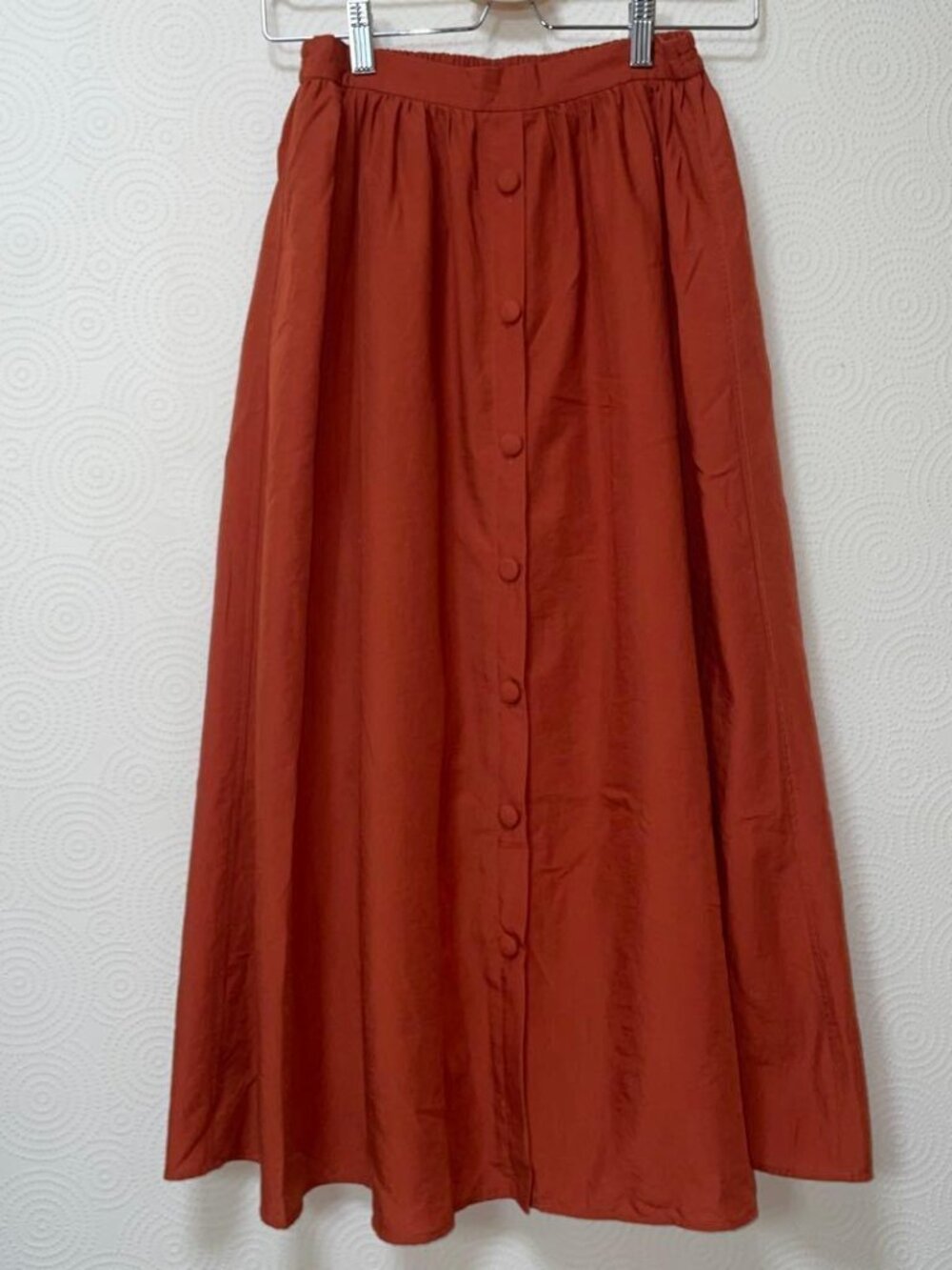 Airisa Orange Flare Long Skirt Casual Orange